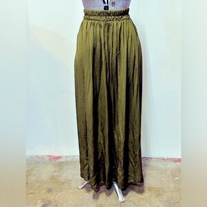 Forever 21 olive/forest green silky long skirt (s)